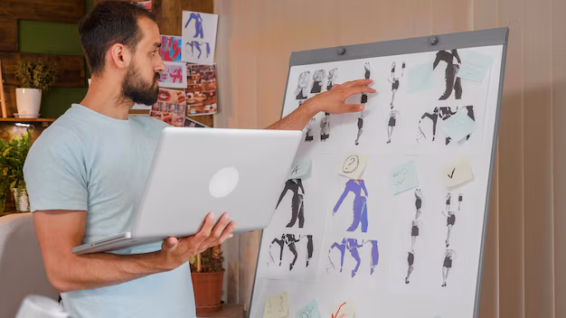 young designer working whiteboard holding laptop creativ agency_482257 26451